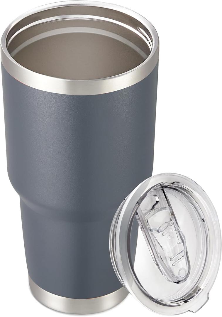 30 oz Tumbler with Lid Stainless Steel Tumblers Vacuum Insulated Cup Reusable Powder Coated Travel Mug Double Wall Leak Proof Portable Cups Keep Cold Drinks for 12 Hours, Gray, 1 Pack