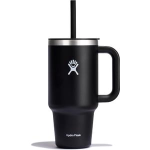 Hydro Flask Travel Tumbler with Handle, Lid and Straw - Insulated Stainless Steel in 32 Oz Black