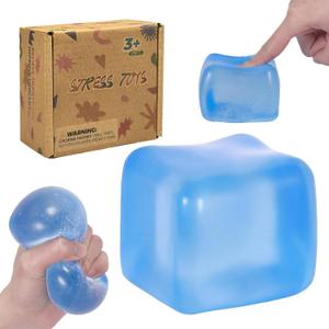Squishy Ice Cube Fidget Toy,Large Squeeze Toys, Big Squishy Stress Ball with Durable Soft Texture, Extra-Satisfying Squeeze Toy for Adults and Boys & Girls Age 3+ (2.76in) (Blue)