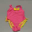 YOUNGER TREE Toddler Swimsuit Girl Cute Stripe One-Piece Ruffle Swimwear Baby Girl Bathing Suits with Bow (3-4T, Hot Pink and Yellow Bow)