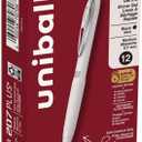 2 x Uniball Black Gel Pens, 207 Plus+ Retractable Gel Pens 12 Pack in Black with 0.7mm Medium Point Pen Tips - White Barrel