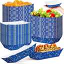 Gejoy 120 Pcs Western Party Plates 1 lb Cowboy Plates Bulk Bandana Paper Food Trays for Rodeo Cholo Party 250th Anniversary Decorations(Blue)