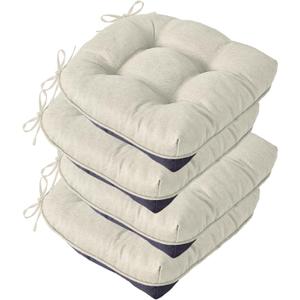 Chair Cushions for Dining Chairs, Seat Cushions for Kitchen Chairs, Indoor Seat Cushions with Ties, Tufted Foam Chair Pads, Non Slip Chair Cushions Set of 4, 15.5" x 15.5" x 4", Beige