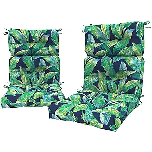 LVTXIII Outdoor Tufted High Back Cushions, Solid Fluffy Seat and Back Chair Cushion with Ties, Patio Replacement Rocking Chair Cushion for Outdoor Furniture Use (22" W x 20D, 2 Pack, Hanalei Lagoon)