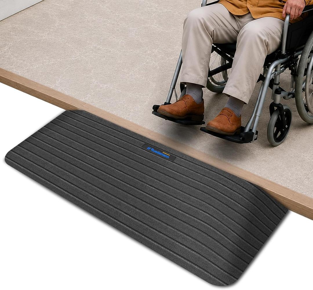 Ruedamann 2 Rise Threshold Ramps for Doorways, 2200 Lbs Load Capacity Wider Non-Slip Rubber Threshold Ramp, Portable Wheelchair Ramp for Home Steps, Curbs, Strollers, Power Scooters, Cuttable
