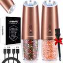 AmuseWit Gravity Electric Salt and Pepper Grinder Set [White Light] USB Rechargeable Automatic Pepper and Salt Mills,Adjustable Coarseness,One-Handed Operation, Copper