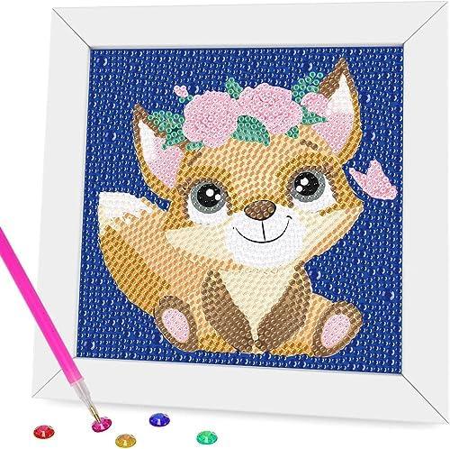 Pack of 2 Miairivy Diamond Painting for Kids, 5D Animal Diamond Art Mini Small Kit(with Wooden Frame), DIY Cute Fox Big Gem Painting Set, Paint by Diamonds Crafts for Girls Boys Ages 4-12