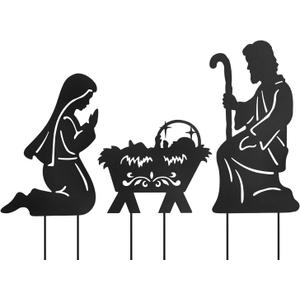 Nativity Decorative Garden Stakes Nativity Scene Metal Stakes Outdoor Nativity Scene Christmas Decoration Yard Stakes Set of 3, Black, YS-01