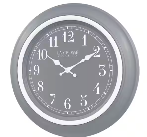 La Crosse Clock 18 In. Louisa Quartz Analog Wall Clock, Cool Grey