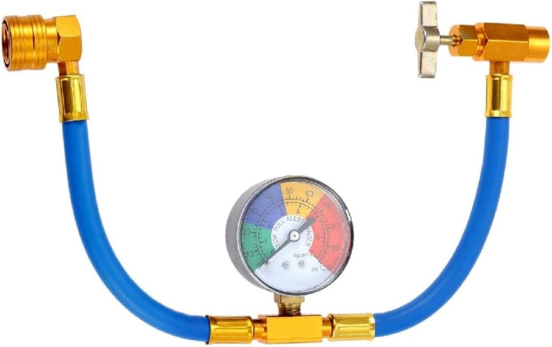 R134A AC Refrigerant Charge Hose Kit, 1/2 Self-Sealing Valve Can, and Recharge Hose with Pressure Gauge, Fits for Car AC Air Conditioning Refrigerant