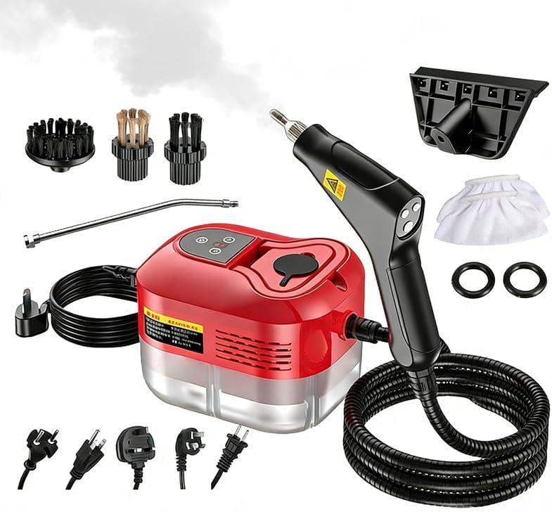 Handheld Steam Cleaner: 2500W High Temperature Pressurized Steamer with 6 Adjustable Levels - Portable Multi-Surface Steam Cleaning Machine for Kitchen, Bathroom, Furniture, Car, Windows (Red)