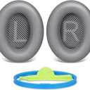 Replacement Earpads Cushions for Bose QuietComfort35&35ii(QC35 II & QC35) Silver Headphones - Professional Positioning Tools Included, Noise-Isolating Memory Foam & Breathable Leather (Grey)
