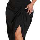 Floerns Women's Plus Size Asymmetrical Neck Long Dress Ruched Slit Hem Cocktail Dress, Size 4XL