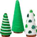 3 Pcs St. Patrick's Day Tree Table Decorations Yarn Wrapped Mini Trees Green St. Patrick's Day Table Top Decor for Farmhouse Indoor Room Kitchen Tiered Tray Shelf Decor Centerpieces