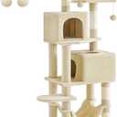 Feandrea Cat Tree, 61-Inch Cat Tower for Indoor Cats, Plush Multi-Level Cat Condo with 5 Scratching Posts, 2 Perches, 2 Caves, Hammock, 2 Pompoms, Beige UPCT192M01