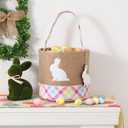 Easter Basket  Bunny Basket with DIY Blank Wooden Bunny Tag for Kids, Boys, Girls, Easter Egg Hunt, Candy Gift Storage (Pink)