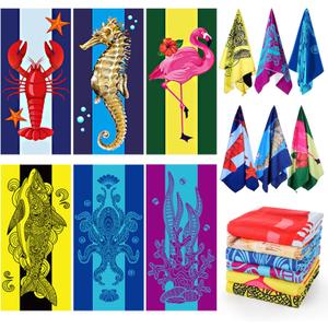 Peryiter 6 Pcs Oversized Microfiber Beach Towels 59 x 28 Inch Large Quick Dry Pool Towels Absorbent Camping Travel Blanket Set for Women Men Bath Beach(Summer Style,28 x 59 Inch,Vibrant Colors)