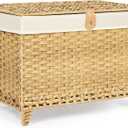 Honjourai Wicker Storage Basket with Lid,Rattan Shelf Basket with Removable Liner Bag,160L Storage Bin,Storage Trunk with Heightened Feet,Storage Container for Wardrobe,Home Organizer
