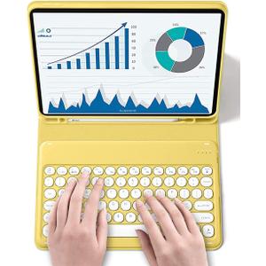 QIYIBOCASE for iPad Air 13 (M3 2025/M2 2024)/ iPad Pro 12.9 2022/2021/2020 Case with Keyboard, Round Keys Detachable Magnet Bluetooth Keyboard Case with Pencil Holder， (Yellow)