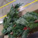 2 Pack 4 Ft Artificial Christmas Entrance Tree in Fake Wooden Box Base with 60 LEDs Warm White Light Timer Waterproof Battery Box Operated 140 Branches 14 Pinecone 12 Berries Xmas Decor for Door Porch