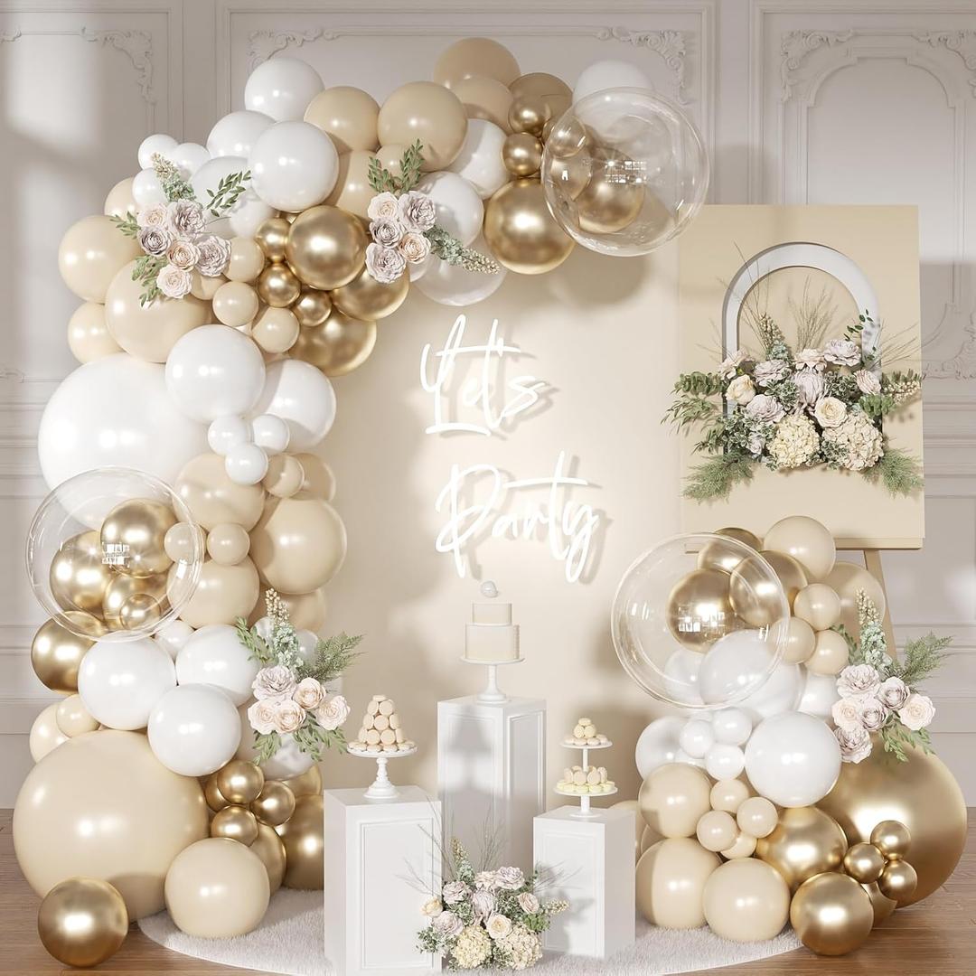 White and Gold Balloon Arch Kit, Metallic Gold and Sand White Balloon Garland Kit for Wedding Birthday Baby Shower Gender Reveal Bridal Decorations