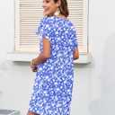MISFAY Women Summer T Shirt Dresses 2025 Casual Short Sleeve Sundress V Neck Loose Tank Short Dress Vacation Outfits (Blue, XL)