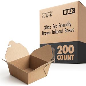Stock Your Home Take Out Food Containers Microwaveable Kraft Brown Take Out Boxes 30 oz (200 Pack) Leak and Grease Resistant for Restaurant, Catering and Party