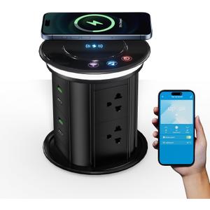 Redcomets APP Remote Control Pop Up Outlet,6AC/4USB,15W Wireless Charger
German motorized Pop up Countertop outlet,15W Wireless Charger, 6AC/4USB (20W PD), APP Remote Control, free 4.92in hole saw., Black
