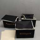 3 Pack Storage Bin with Lid Storage Boxes with PU Leather Handles PP Plastic Board Decorative Foldable Lidded Cotton Linen Fabric Home Cubes Baskets Closet Organizer Container - Black, Small Size