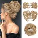 Messy Bun Hair Piece Side Comb Clip in Hair Bun Hairpiece for Women Short Natural Straight Versatile Adjustable Styles Easy Hair pieces (Golden Blonde/Beach Blonde-C)