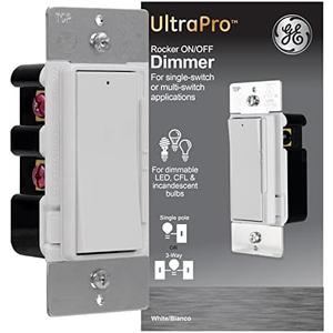 GE Rocker Dimmer Switch Rocker On/Off Light Switch Dimmer Switches for LED Lights Single Pole Energy Saving UL Listed White 10464
