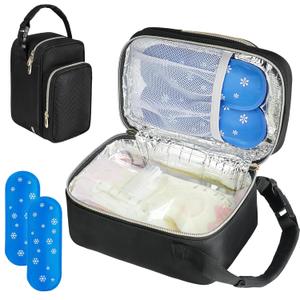 Breastmilk Cooler Travel bag with Ice Pack,Portable Breastmilk Cooler Bag with Buckle Handle,Insulated Breastmilk Storage Bag Cooler,Black