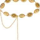 Western Belts for Woman-Cowgirl-Country-Chain-Belt (Length 51.2" (29.5"+extended chain 21.7"), Hollow-gold)
