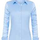 J.VER Button Down Shirts for Women Long Sleeve Collared Shirt Stretch Dressy Casual Blouses Work Professional Tops Light Blue Medium
