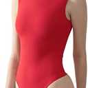 PUMIEY Women's Mock Turtle Neck Sleeveless Bodysuit Sexy Tank Tops Sharp Collection S, 08 Ruby