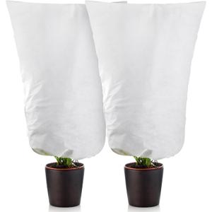 Alpurple 2 Packs Large Size Winter Drawstring Plant Covers- 39 x 63 Inch Warm Plant Protection Cover Bags, Frost Cloth Blanket Protecting Fruit Tree Potted Plants from Freezing Animals Eating
