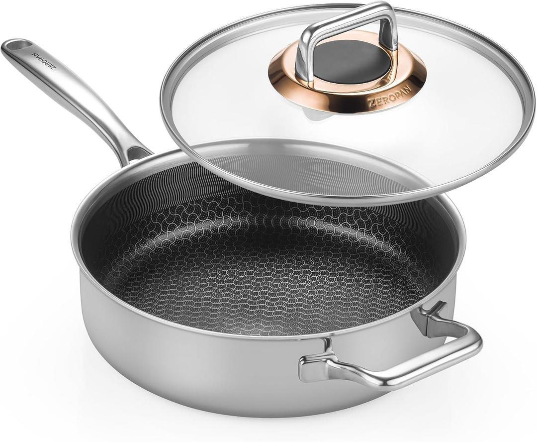 Hybrid Nonstick 3.5-Quart Sauté Pan,Frying Pans Nonstick with Lid,PFAS PFOA PTFE Free,Stay-Cool Handle,10 Inch Deep Frying Pan,Dishwasher-Friendly, Oven Safe, Compatible with All Cooktops