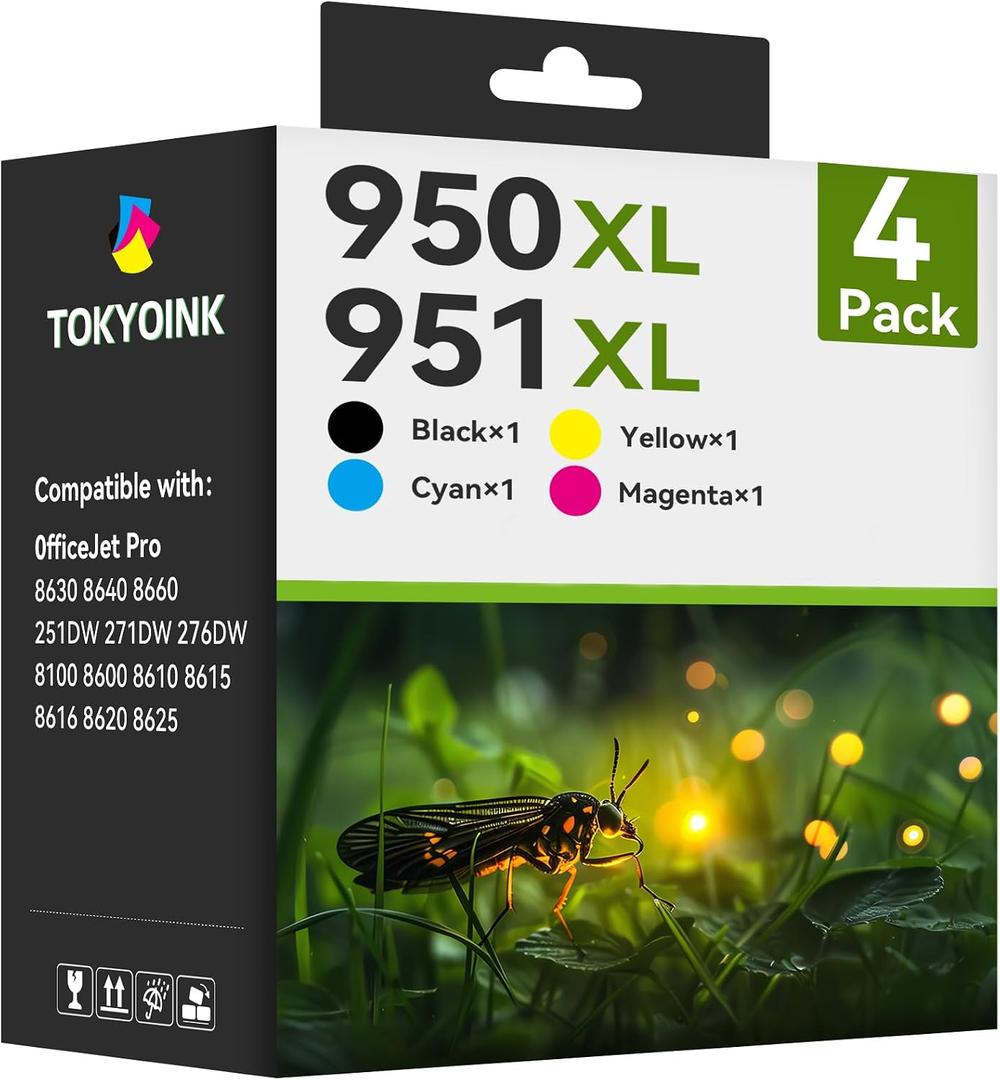 950XL and 951XL Ink Cartridges Combo Pack (4 Pack) Replacement for HP 950XL 951XL Ink Cartridges for HP Printer Works for 8600 Officejet Pro 8610 8620 8630 8100 8615 Black Cyan Magenta Yellow