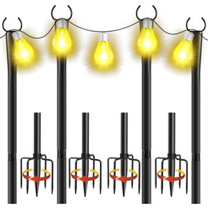 4 Pack 10Ft String Light Poles, Metal Poles with Fork for Outside Lights,Outdoor Metal Light Stand with Fence Brackets Hanging Lights for Garden Patio Wedding Backyard (4 PACK-Upgraded Version)