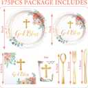 175 PCS Baptism Plates and Napkins Party Supplies - Baptism Decorations for Girls - God Bless Disposable Paper Plates First Communion Plate for Christening Baby Shower Party Decorations