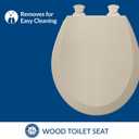 Bemis 500EC Durable Wood Toilet Seat with Easy Clean Hinges, Made in USA, Round, Almond