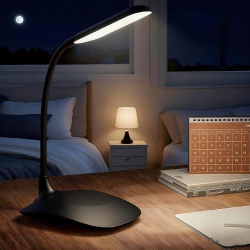 LED Desk Lamp with Adjustable Gooseneck, Office Desk Light Eye-Caring Office Lamp with Touch Control Dimmable Table Lamp, Flexible Goose Neck Study Lamps, Reading Lamp Table Lamp for Bedroom Bedside