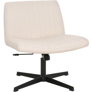 FDW Criss Cross Chair Armless Cross Legged Office Desk Chair Adjustable Swivel Ergonomic Desk Chair No Wheels U Shaped Backrest with Wide Seat Native Sponge Computer Task Vanity Chair for Home Office (Beige)