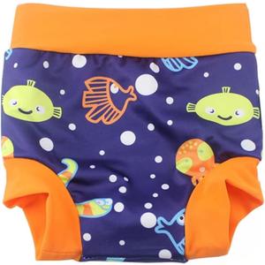 Leideur Baby Swim Nappies for Kids Cover Diaper High-Waisted Swimming Shorts (2-3 Years, Blue (Fish))