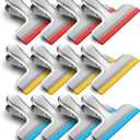 HOUSE AGAIN 12 Pack Stainless Steel Chip Bag Clips Covered with Silicone - NO More Sharp Edges - Color Coded for Food Bags - Air Tight Seal, Heavy Duty for Kitchen and Office, 3 Inches (Red,blue,yellow,silver)