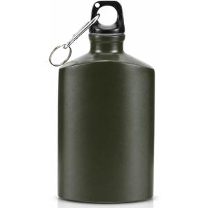 balacoo Military Canteen, Portable Aluminum Flat Water Bottle, Army Water Bottle with Hook for Hiking, Camping Survival, and Outdoor Activities (500ml)