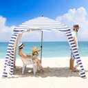 Beach Cabana - 6FT Beach Umbrella with UPF 100+ UV Protection & Sunshade Curtain - Waterproof Tent - Portable Shade, Easy to Set Up, Perfect for Family & Friends, Navy Blue