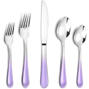 Gradient Purple Silverware set for 4,Stainless Steel Flatware Set,20 Piece Tableware Cutlery Set,Mirror Polished Utensils Sets for Kitchen,Reusable Dinnerware Sets Service for 4,Dishwasher Safe