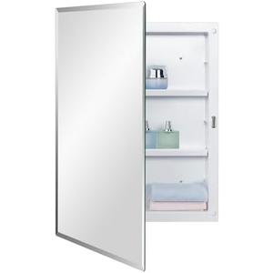IDYLLOR Plastic Bathroom Medicine Mirror Cabinet 16 x 22 inch, Surface and Recessed Mount, Beveled Edge Mirror