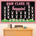 Fuutreo 70 Pcs Easter Bunny Paper Cutout DIY Classroom for Bulletin Board Decorations Class is Hoppin Photo Craft Set for School Classroom Chalkboard Wall Supplies(Easter Style)